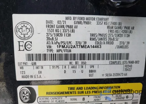 2021 Ford Expedition Limited from USA, damaged, VIN 1FMJU2AT7MEA14463